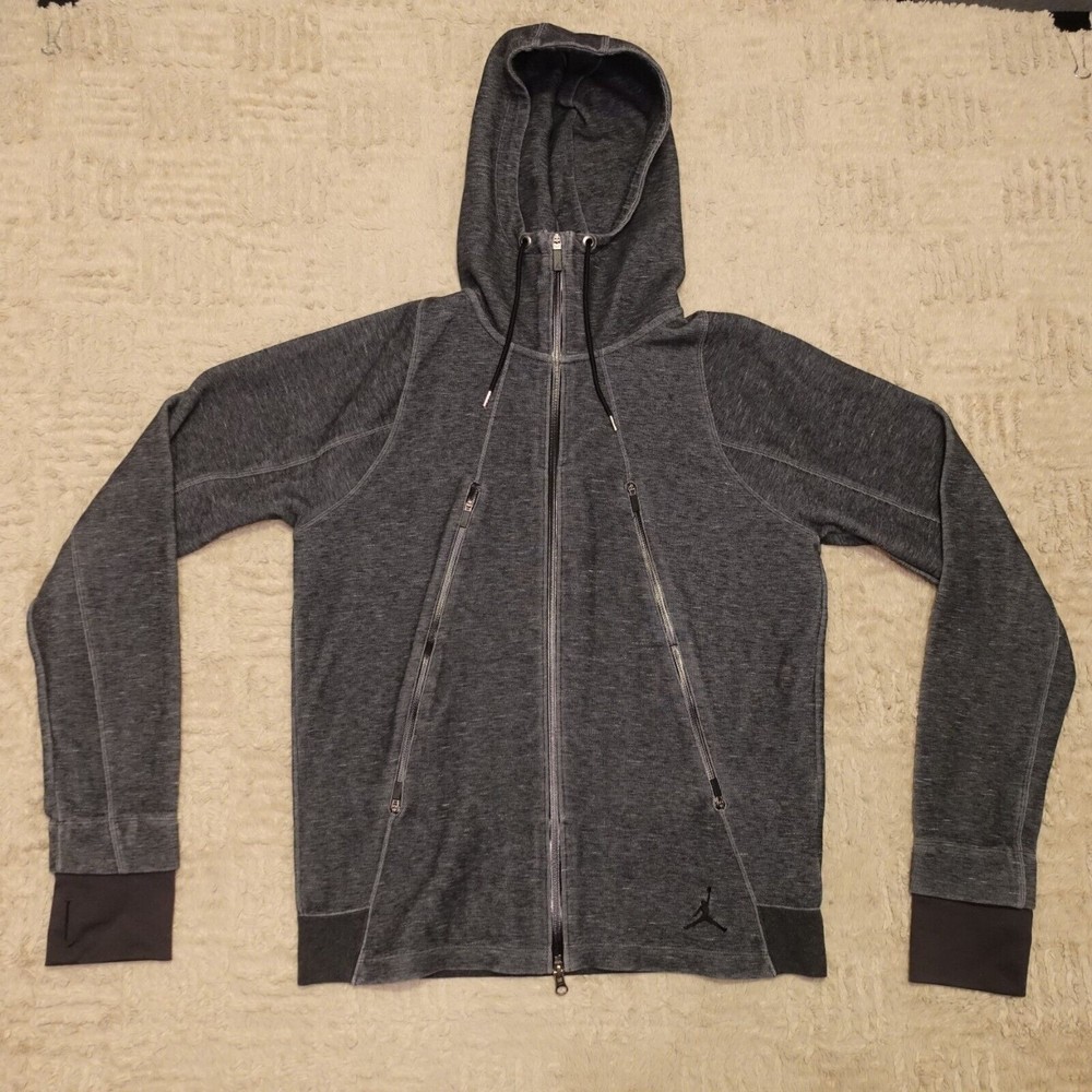 Nike Air Jordan Therma Fit Full Zip Hooded Jacket Gray Thumb Holes Mens Sz M